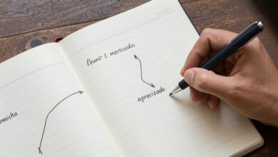 Pessoa refletindo sobre uma experiência e anotando aprendizados em um caderno, com um caminho em etapas ao fundo que simboliza crescimento e melhoria contínua.