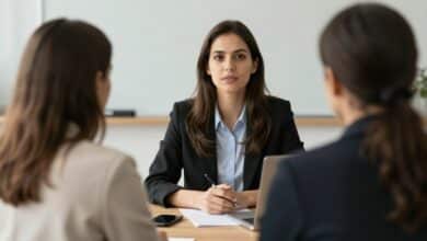 Profissional se preparando para uma entrevista de emprego, refletindo com confiança sobre seus pontos fortes e pontos fracos